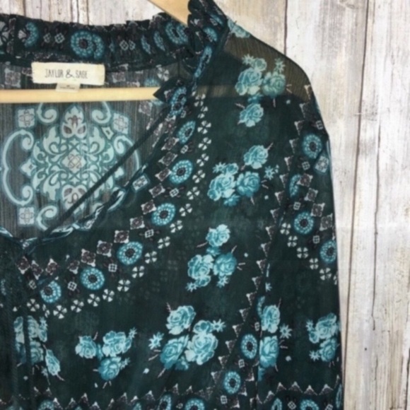 Taylor & Sage Green Floral Sheer Blouse - Picture 7 of 8